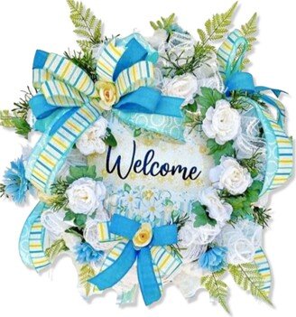 Large Floral Summer Welcome Wreath, Peony Front Door Daisy Porch Decor