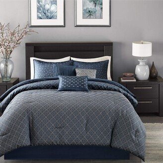 Gracie Mills 7-pc Biloxi 7 Piece Comforter Set, Navy - California King