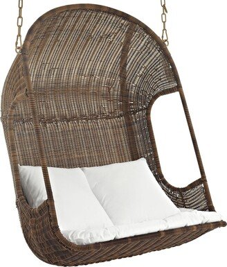 Vantage White/Brown Wood Outdoor Patio Swing Chair