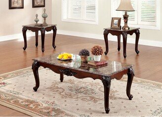 IGEMAN for l Traditional 3Pc Table Set Occasional Tables 1X Coffee Table and 2X End Tables Faux Marble Top Intricate Design