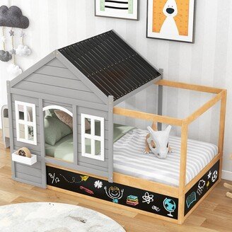 GEROJO Twin Size House Shaped Canopy Bed with Roof and Window-AA