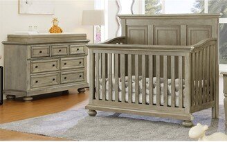 BESTCOSTY 3 Pieces Bedroom Sets 4-in-1 Crib and Dresser with Changing Topper