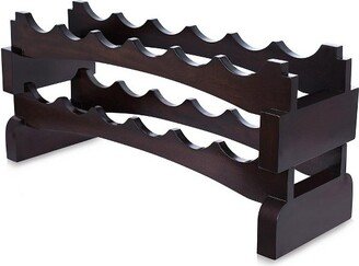 Stackable Wood bottle Rack - 2 Wooden Wave Bars - Set of 2-12 Bottle - Espresso