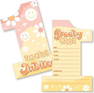 Big Dot of Happiness Groovy One - Shaped Fill-In Invitations - Boho Hippie First Birthday Party Invitation Cards with Envelopes - Set of 12