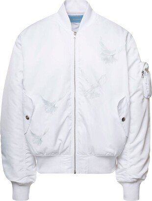 3.PARADIS White Bomber Jacket with Dove Print on the Back in Nylon Woman