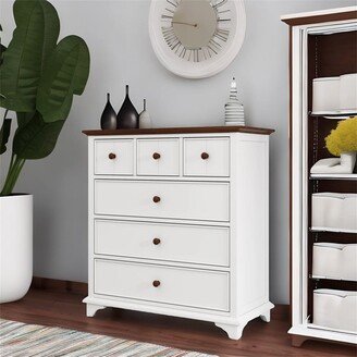 DEVERA White Walnut Wooden Captain Six Drawer Chest for Bedroom