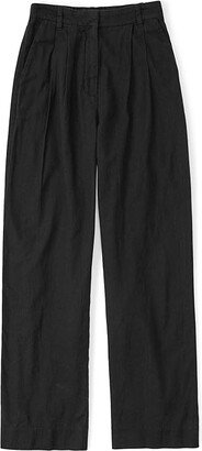 Linen-Blend Tailored Wide Leg Pants (Black) Women's Clothing