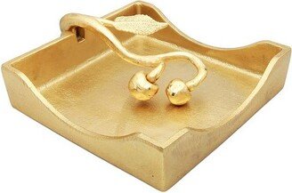 Gold Square Napkin Holder with Leaf Shaped Tongue-AA