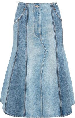 Deconstructed denim midi skirt