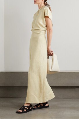 Gathered Linen-blend Maxi Dress - Neutrals