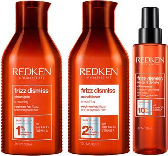 Frizz Dismiss Shampoo, Conditioner and Hair Serum Routine for Smoothing Frizzy Hair