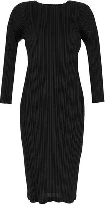 leats Please By Issey Miyake Crewneck Pleated Midi Dress