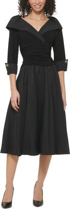 Women's Portrait-Collar Combo Midi Dress