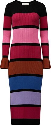 Colorblocked Striped Midi-Dress