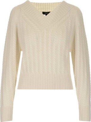 V-Neck Cable Knit Jumper-AA