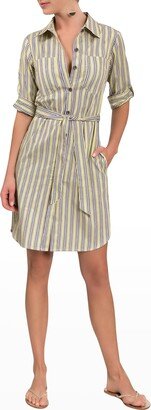 Janell Short Striped Belted Shirtdress