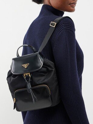 Leather-trim Re-nylon Canvas Backpack