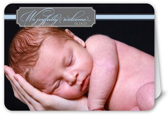 Birth Announcements: Welcome Billet Blue Birth Announcement, Blue, Pearl Shimmer Cardstock, Rounded