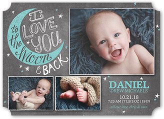 Birth Announcements: To The Moon Boy Birth Announcement, Grey, Pearl Shimmer Cardstock, Ticket