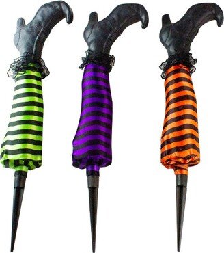 Northlight Set of 3 Striped Witch Leg Lighted Halloween Outdoor Pathway Markers with Timer