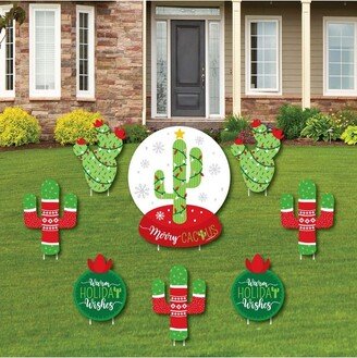 Big Dot of Happiness Merry Cactus - Yard Sign and Outdoor Lawn Decorations - Christmas Cactus Party Yard Signs - Set of 8