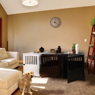 White Wood Pet Crate End Table with Lockable Door