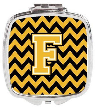 CJ1053-FSCM Letter F Chevron Black & Gold Compact Mirror, 3 x 0.3 x 2.75 in.