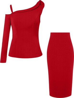 Tia Dorraine Fierce Red Asymmetric Two-Piece Set