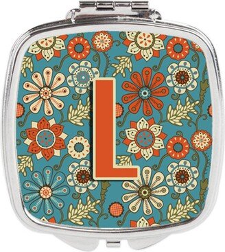 CJ2012-LSCM Letter L Flowers Retro Blue Compact Mirror