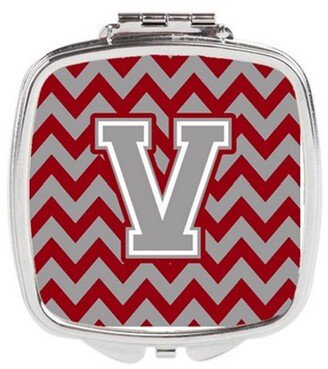 CJ1043-VSCM Letter V Chevron Crimson & Grey Compact Mirror