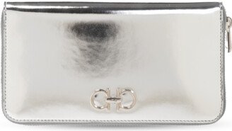 Leather Wallet With Logo - Silver