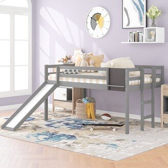 Loft Bed Wood Bed with Slide,Stair and Chalkboard