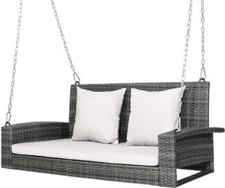 2-Person Patio PE Wicker Hanging Porch Swing Bench Chair Cushion - 50 x 22.5 x 21.5