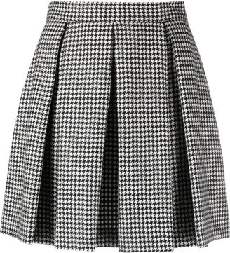 Houndstooth Box-Pleated Miniskirt