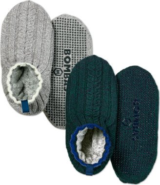 Men's Cable Knit Gripper Slipper 2-Pack - Meteor-Jewel Pine Mix - Medium - Cotton