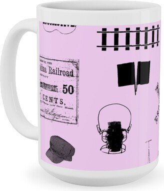 Mugs: Railroad Ceramic Mug, White, 15Oz, Pink