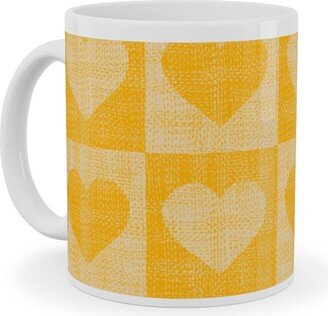 Mugs: Love Hearts Check - Yellow Ceramic Mug, White, 11Oz, Yellow