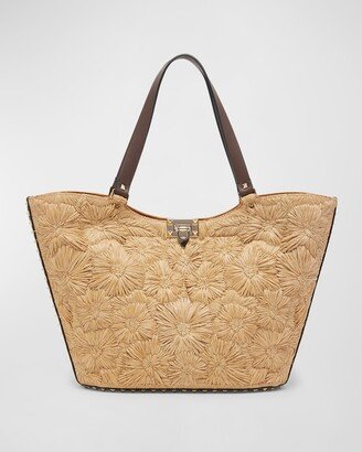 Garden Flower Rockstud Straw Tote Bag