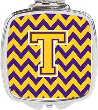 CJ1041-TSCM Letter T Chevron Purple & Gold Compact Mirror, 3 x 0.3 x 2.75 in.