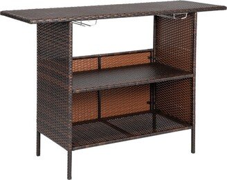 fastbuy Outdoor 55.1L x 18.5W x 36.2H Brown Rattan Bar Counter Table