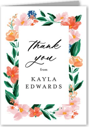 Thank You Cards: Flowered Frame Thank You Card, White, 3X5, Matte, Folded Smooth Cardstock
