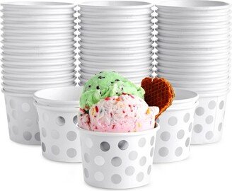 Juvale 50 Pack Paper Ice Cream Cups for Frozen Yogurt, Disposable Dessert Bowls with Silver Foil Polka Dots, 8 oz