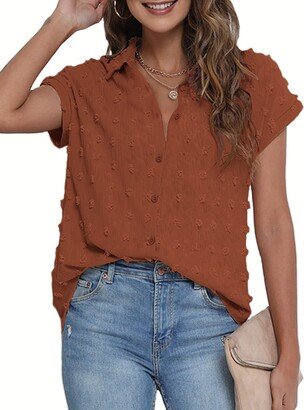 BOTHENIAL Summer Tops with Cap Sleeves for Women Dressy Casual Button Down Chiffon Blouses (Orange Rust