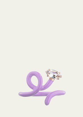 Baby Vine Tendril Ring with Lavender Enamel and Rock Crystal