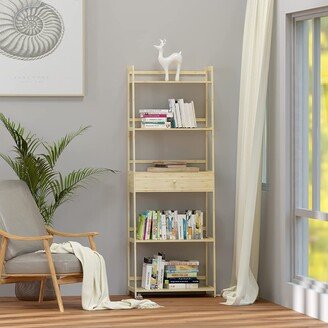 IGEMAN White 5-Tier Tall Open Ladder Bookshelf with 1 Drawer, 20.47''L*11.87''W*59.06''H, 20.72LBS