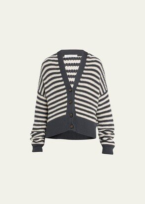 Cotton Bicolor Striped Cardigan with Pailette Details-AA