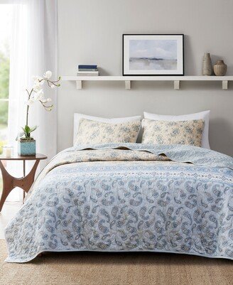 April Reversible 3-Pc. Quilt Set, Full/Queen - Blue, Taupe