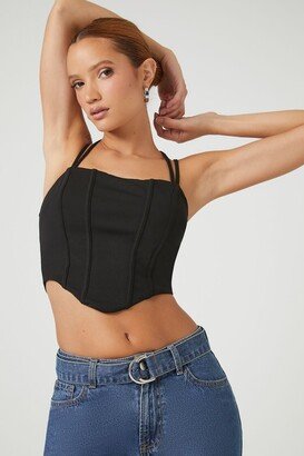 Women's Corset Halter Cropped Cami in Black, XS