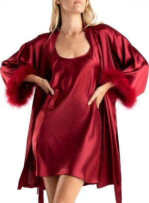 Women's Cherie Amour 2-Pc. Feather Trimmed Robe & Chemise Set