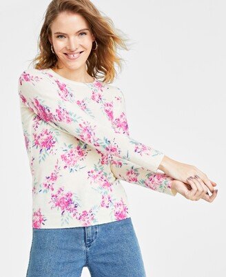 Women's 100% Cashmere Floral Crewneck Sweater, Regular & Petite, Created for Macy's